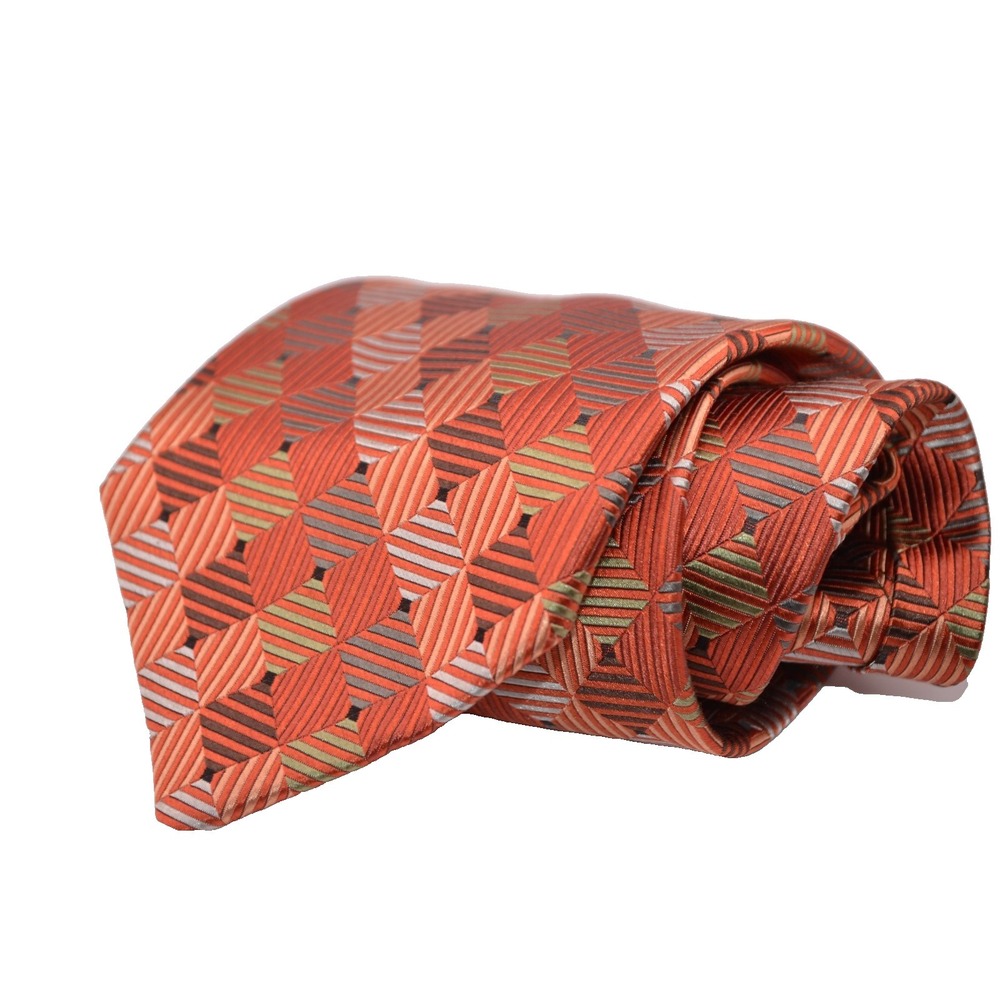 Renzo Hand Made Tie Silk Orange Geometric